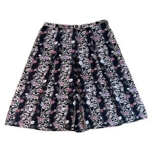 Alfani Women’s 100% Silk Floral Print Swing Skirt Size 4P Black Side Zip 90’s